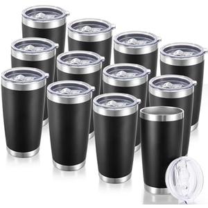 Cool Yoleb 20 oz Tumblers Bulk Stainless Steel Tumbler with Lid Double Wall Vacuum Insulated Coffee Mug 20oz Powder Coated Cup for Hot and Cold Drinks, Black, 12 pack