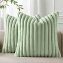 Pallene Faux Fur Plush Throw Pillow Covers 16x16 Set of 2, Luxury Soft Fluffy Striped Decorative Pillow Covers for Sofa, Couch, Living Room, Sage Green