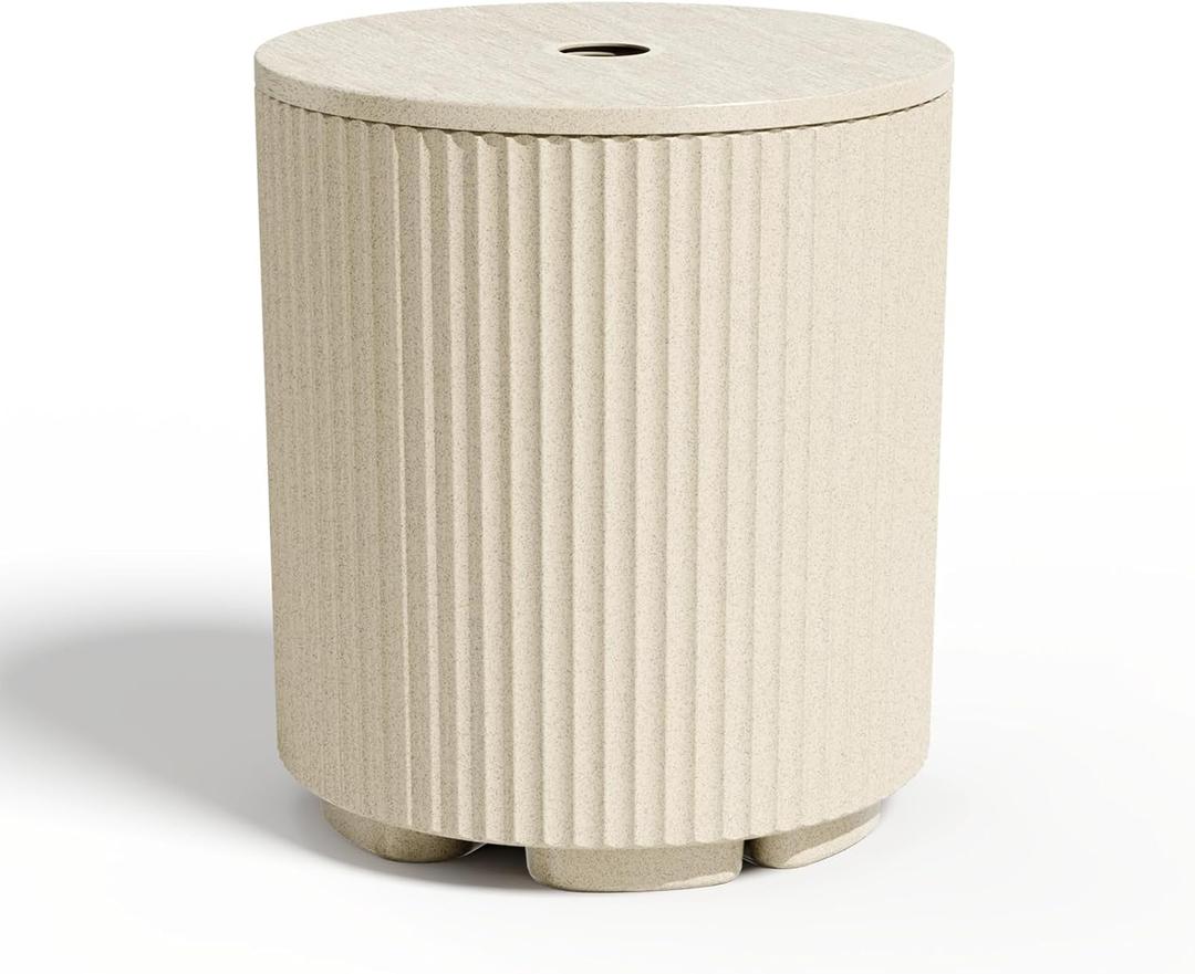 Adjustable 14.8 Inch Patio Table Top  Tempered Round Outdoor Tray with 1.6 Inch Umbrella Hole for Patio & Garden Tables, White