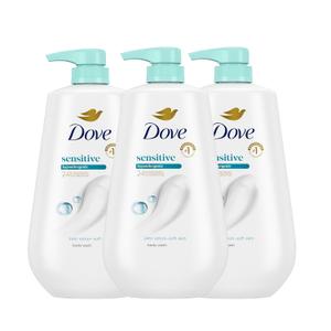 Dove Body Wash 3 Count Sensitive Skin For 24hr Lotion-Soft Skin Moisturizing Skin Cleanser Gentle Hypoallergenic Formula with No Sulfates No Parabens