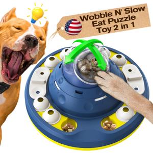 KADTC Level 2 in 1 Advanced Dog Wobble Puzzle Toy For Smart Small/Medium/Large Dogs Brain Mental Stimulation Puppy Cognitive Treat/Food Puzzles Feeder Slow Eating Interactive Mind Game Enrichment Toys (Battlestar Blue)