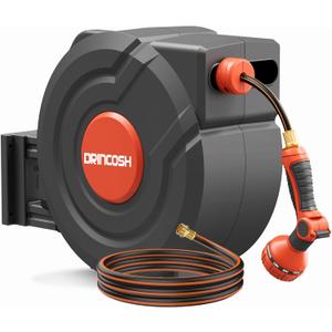3rd Generation Retractable Garden Hose Reels 100 ft X 1/2"+6.5 ft 180 Swivel Wall Mounted Any Length Lock Self Winding 9 Pattern Nozzle UV Resistant Heavy Duty Hose Reels for Outside(Black)