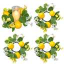 3Pcs Lemon Candle Rings Wreaths 3inch Center Decorative Greenery Candle Holder Rings with Flowers Spring Mini Wreaths for Pillar Wedding Farmhouse Front Door Wall Table Centerpiece Home Decorations