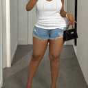 Women's Plus Size Summer Tank Top V Neck Textured Sleeveless Tops Fitted Basic Undershirts (White, XL)