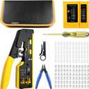 Pass Through RJ45 Crimp Tool Ethernet Crimping Tools Kit Punchdown Tool Wire Stripper Cutter Crimper Tool for CAT5/CAT6/CAT7 rj45 Connectors with Tester Crystal Heads