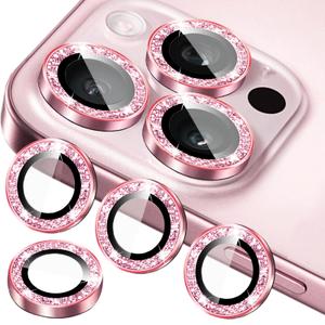 YWLOPT Compatible for iPhone 12 Pro Max Camera Lens Protector, (3+1 Pack) - Bling Sparkling Glitter, Anti-Scratch Camera Cover with 9H Tempered Glass, Case Friendly, (Pink)