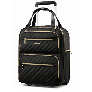 LUGGEX Underseat Carry On Luggage with Wheels, Stylish Lightweight Under Seat Luggage, Soft Sided Personal Item Suitcase for Short Trip (Black, 16 Inch)