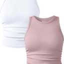 OQQ Women's 2 Piece Tank Tops Crew Neck Sleeveless Basic Stretch Casusal Yoga Crop Camis, Size Medium