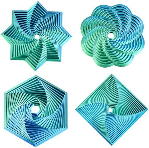4 Pcs Fractal Fidget Hexagon,3D Printed Stress Relief Sensory Toys for ADHD,Autism,Kids&Adults,Whirling Spiral Design,Colorful Fidget Toy,Perfect for Holiday,Christmas,Birthday Gifts (Count of 1, Blue Green)