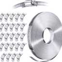 304 Stainless Steel Hose Clamp Assortment Kit DIY, Cut-To-Fit 50 FT Metal Strap+24 Stronger Fasteners, Large Adjustable Worm Gear Hose Clamps Screw Clamps Duct Pipe Metal Clamp Strapping