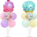 Ice Cream Party Balloons Stand for Table 2 Sets with 2 Ice Cream Foil Balloons 14 Pastel Latex Balloons for Sweet One Birthday Girl Baby Shower Party Decorations