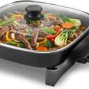 Elite Gourmet 12"x12"x2.15 Ceralast PFAS Free Ceramic Electric Skillet, Dishwasher Safe, Rapid Heat Up, 1200W, Dark Grey (6Qt)