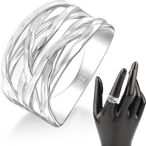MINDDHA Overlapping Rings for Women - Designer Criss Cross Rings - 925 Sterling Silver Wide Band Ring, Criss Cross Silver Rings for Women - Made in Israel Jewelry, 12mm Width - in Sizes 4-12