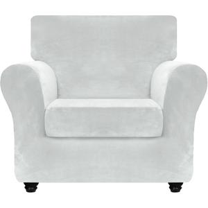 ZNSAYOTX Luxury Velvet Chair Slipcovers with Arm 2 Piece Stretch Chair Covers for Living Room Thick Soft Armchair Slipcover Anti Slip Pet Friendly Furniture Protector (Silver Grey),30"-47"(1 Cushion)