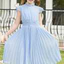 PATPAT Girls Casual Ruffle Sleeves Dresses A-line Elegant Midi Party Dress 12-13 Years, Blue