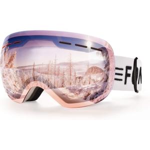 FONHCOO Ski Goggles for Men Women, Anti-Fog OTG Snow Snowboard Glasses with Detachable Lens for Skiing Skating, UV Protection (Pink Vlt 38.2%)