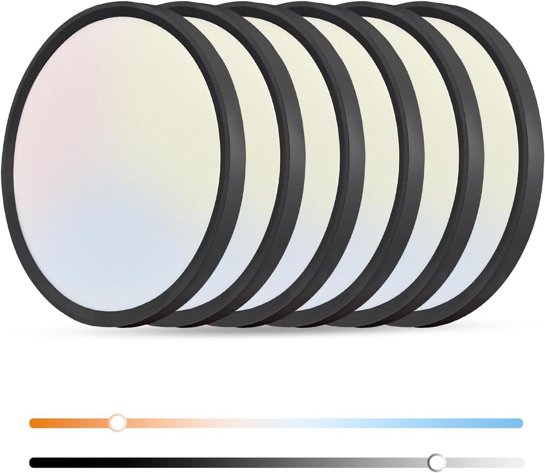 OFFIY 6PK Dimmable 15.8 Inch Led Ceiling Light Flush Mount, 34W, 3060LM, 3000K/ 3500K/ 4000K/ 5000K/ 6500K CCT, 0.98" Super Slim Close to Ceiling Round Flat Panel Light for Hallway, Kitchen ect, Black