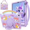 SAMONPOW for iPad A16 Case/10th Generation Case Rainbow Unicorn iPad 11th Generation Case for Kids Girls Teens with Strap Rotating Stand Handle Soft Silicone Cover for iPad 11 Inch 2025 Purple