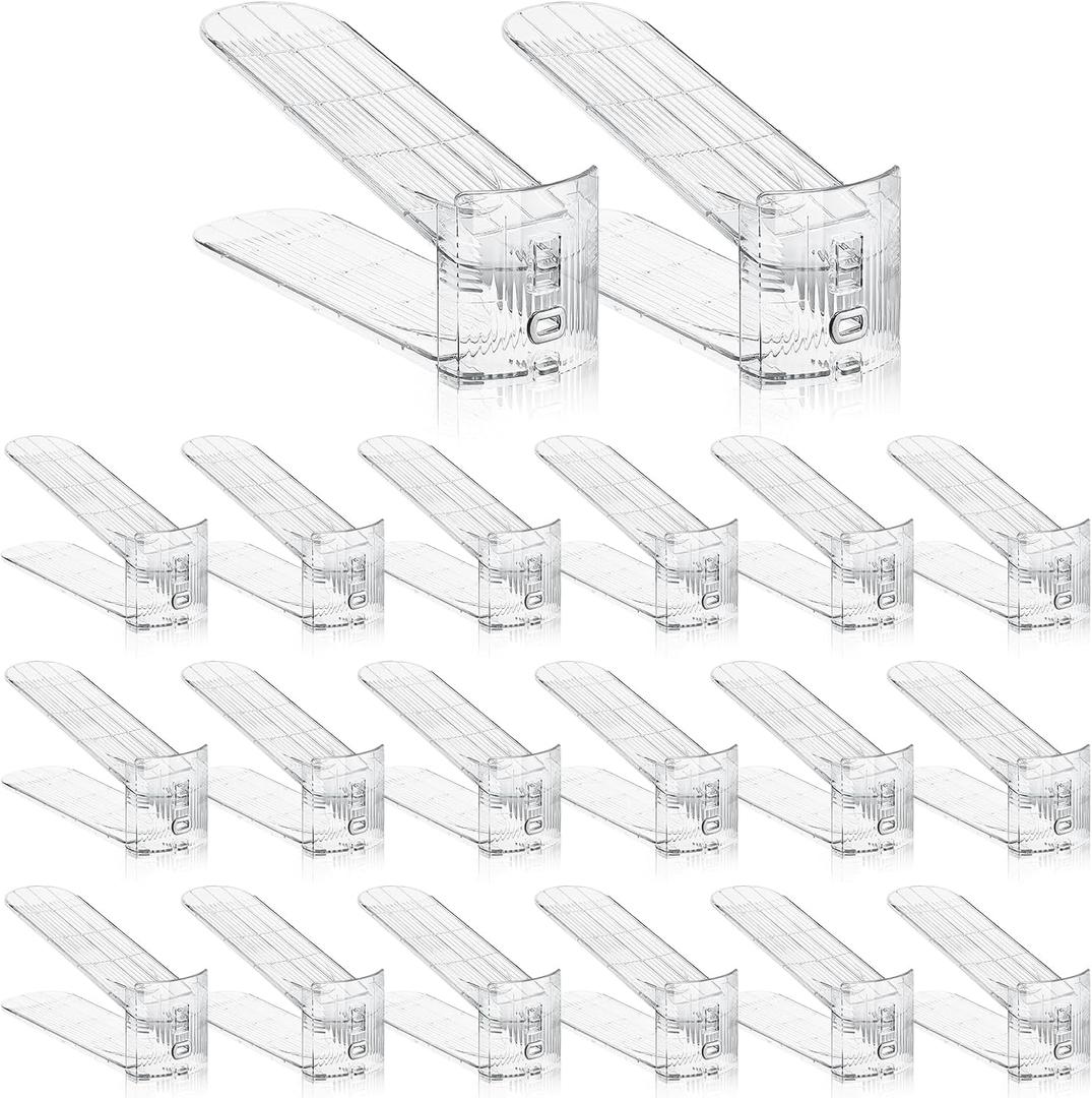 Clear Shoe Slot Organizer, 30 Pack Adjustable Shoe Slots Organizer for Closet Clear Shoe Stackers Shoe Rack Holder Shoes Space Savers for a Pair of Shoes