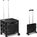 CleverMade Collapsible Wheeled Crate, 35L Capacity, 4 Double Wheels, Foldable with Lid, Black