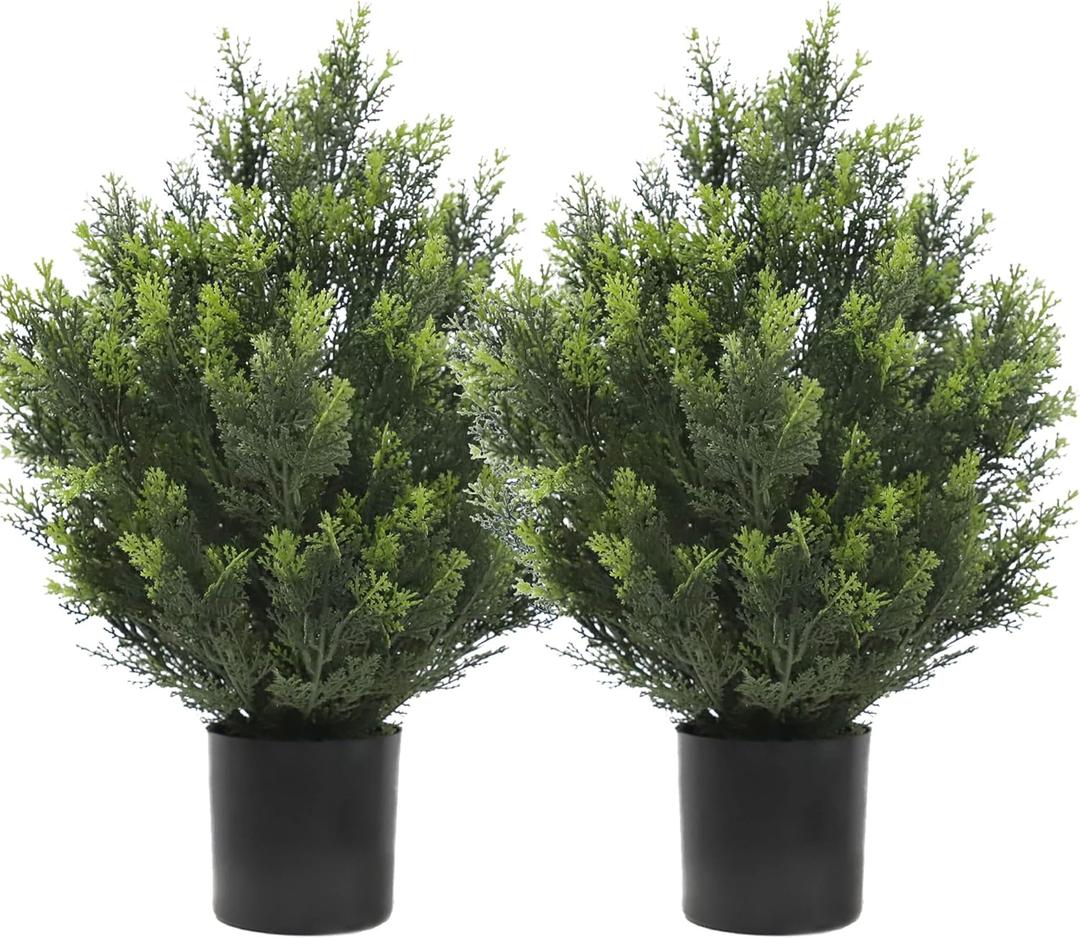 momoplant Cedar Artificial Bush, Faux Shrub, Topiary Artificial Cypress Tree, 2 Packs Fake Trees, Home Decor for Indoor and Outdoor, Faux Plants Outdoor, Artificial Greenery Set,24inch