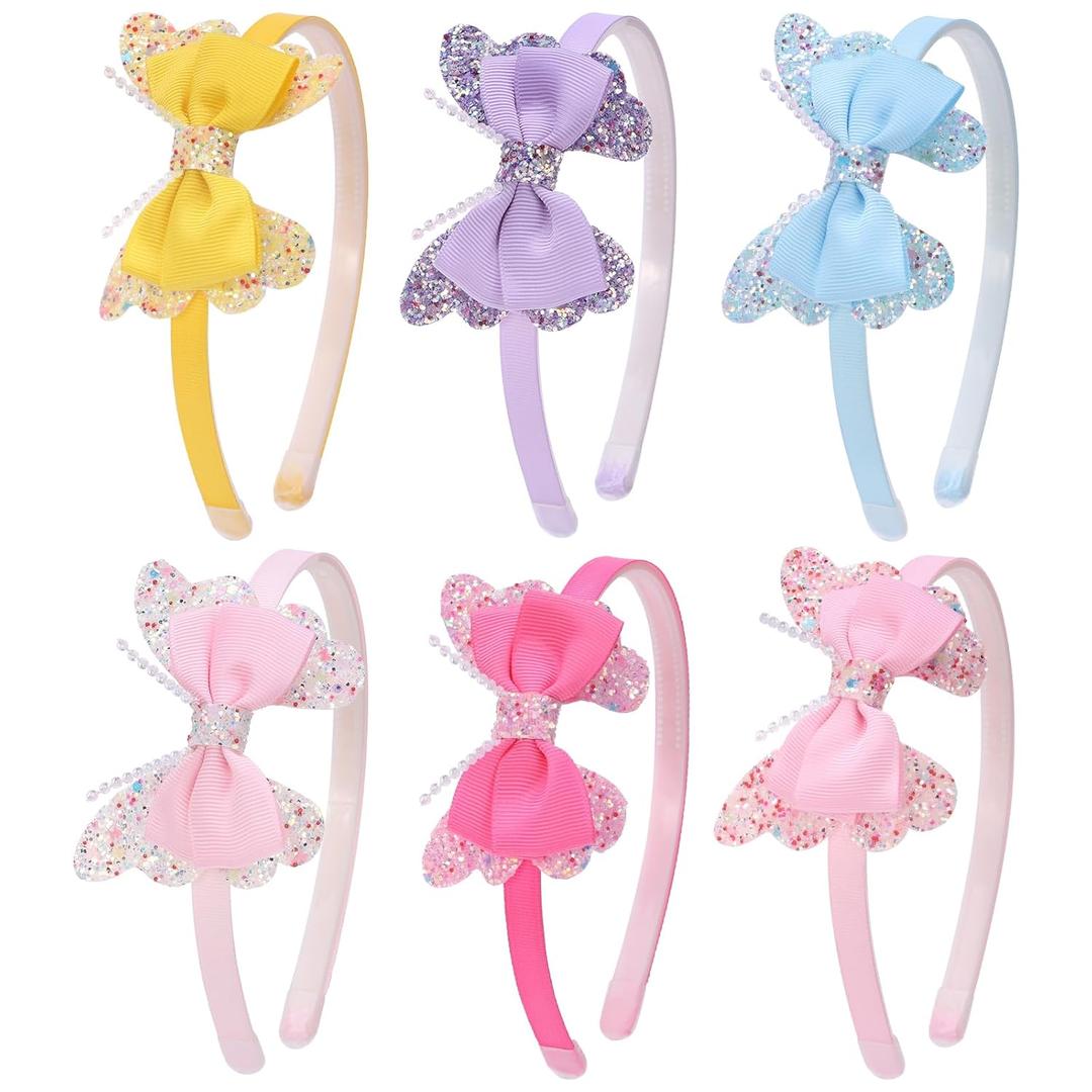 ZIRICHER Glitter Headband for Women Sequins Hairband with Teeth,6Pcs Shiny Butterfly Hair Bands for Women Girls Hair Accessories(Multicolored)