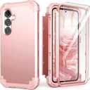 IDweel for Galaxy S25 5G Case with Screen Protector, Hybrid 3 in 1 Shockproof Heavy Duty Protection Hard PC Bumper+Soft Silicone Protective Full Body Cover for Samsung Galaxy S25 5G 6.2", Rose Gold