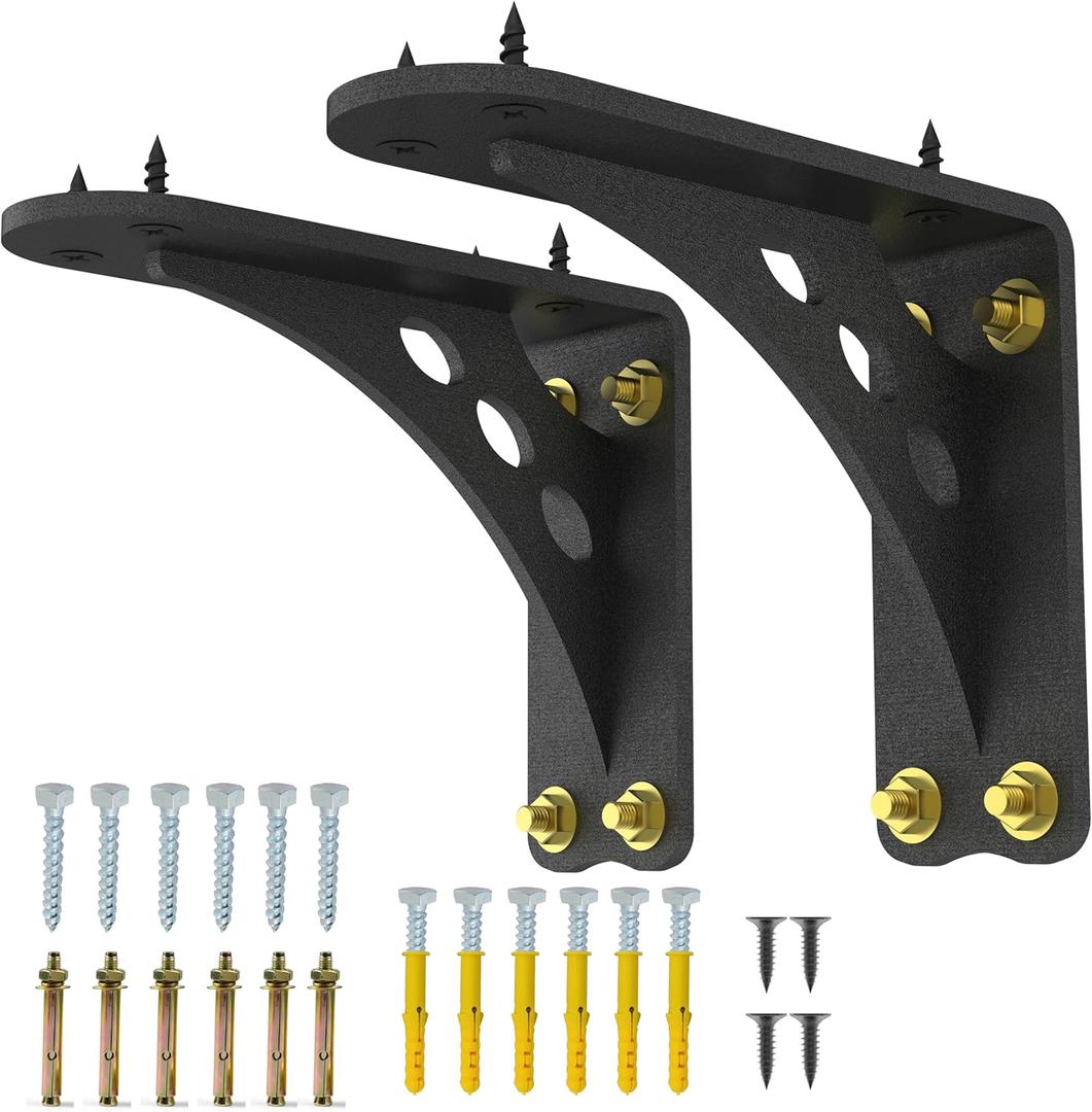 Heavy Duty Shelf Brackets ,1000Lbs Max Load for Floating Shelves & Countertops, 6 Inch x 5 Inch Black Metal BracketsSet of 2,Industrial Strength Wall Mount Shelf Supports(6"x 5"Black)