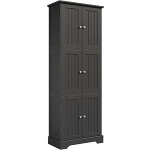 ChooChoo Tall Bathroom Storage Cabinet with 6 Doors, Freestanding Floor Cabinet with Adjustable Shelves, Black Pantry Cabinet for Bathroom, Kitchen, Laundry Room, 63 inches x 23.6 inches x 11.79 inches