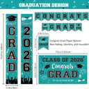 2026 Graduation Decorations, Teal Graduation Decorations Set with Congrats Grad Banner & Backdrop, Porch Sign, Hanging Swirls, Balloons, Honeycomb Centerpieces for Congrats Grad Party Decorations