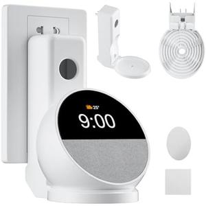 AFGHOA Wall Mount Stand for Echo Spot 2024, Outlet Hanger Stand with Built-in Cable Management, Hide Messy Wires Wall Holder, Space Saving for Echo Spot Kids,No Screws and Drill Needed,White
