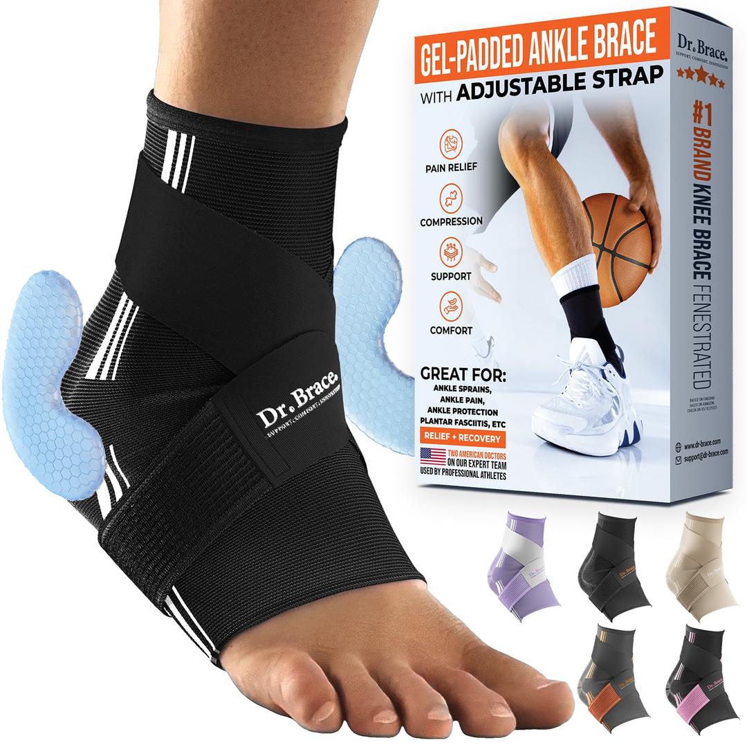 DR. BRACE ELITE Ankle Brace With Strap (Black-White, Large)