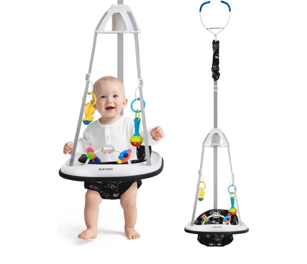 Slevoo Baby Jumper, Baby Door Jumper with Bumper, Play Tray and Two Jingle Rattles, Quiet Bear