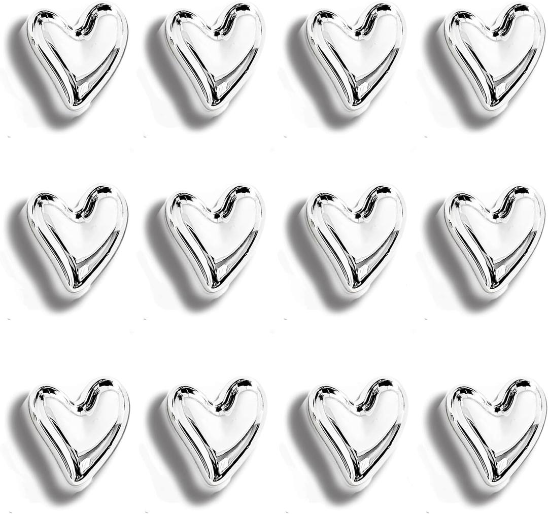 12PCS Refrigerator Magnets Silver Magnets for Fridge 0.83in Small Love Heart Cute Chrome Decorative Magnet Set for Home Kitchen Office Whiteboard Decor