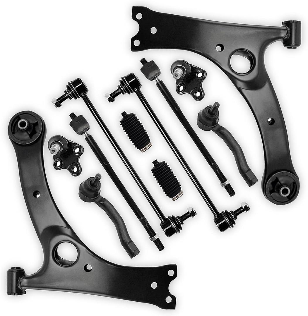 Front End 12pc Suspension Kit Fit for Toyota 2003-2008 Corolla, 2 Front Lower Control Arms K640361 K640360 w/Ball Joint, Sway Bar Links, Sway Bar Tie Rods