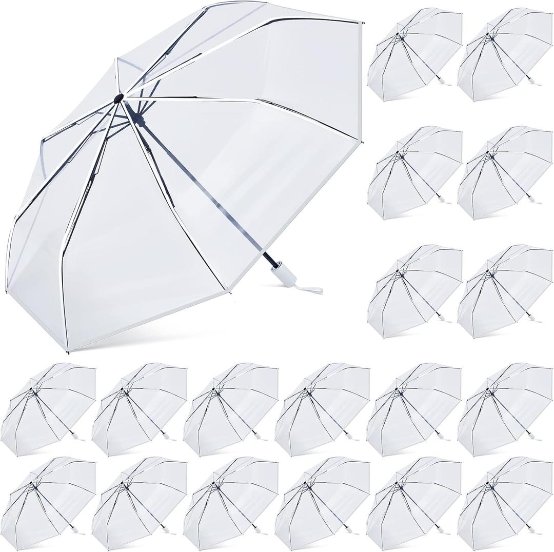 18 Pcs Clear Wedding Umbrellas Bulk Transparent Travel Umbrella Foldable Clear Umbrella Manual Open and Close Compact Folding Umbrella for Wedding Anniversary Christmas Party Favors (White Trim)