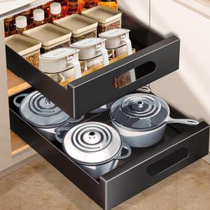 Pull Out Kitchen Cabinets Organizer Drawer, Slide out Drawer Organizer for Kitchen Cabinets,12-Inch Wide Sturdy Carbon Steel Slide-Out Shelves for Bathroom, Pantry-16.9'' Depth x 3.1'' Height.