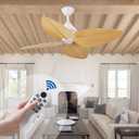 52" Ceiling Fan Without Lights, Tropical Ceiling Fans with APP and Remote Control, Indoor Palm Leaf Ceiling Fans for Living Room Bedroom Patios (Light Wood Grain), 52IN without Light
