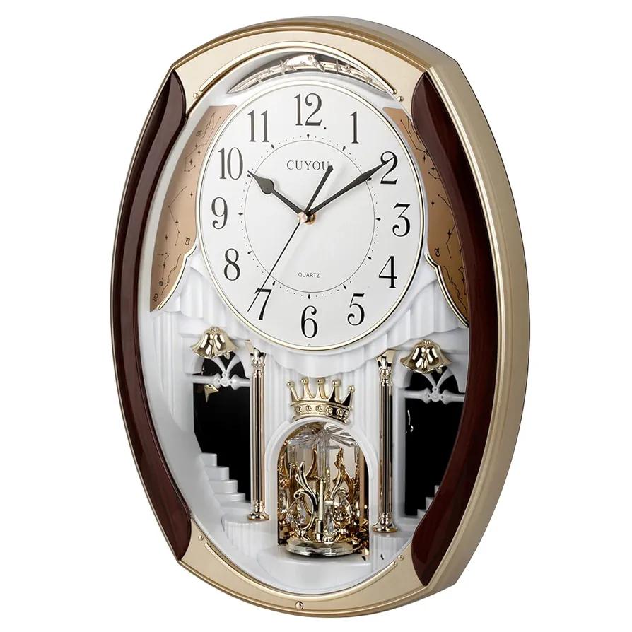 Musical Motion Chime Wall Clock with Rotating Pendulum, Decorative Wall Clock, 18 Melodies, for Home, Hotel, Library or Church Decor.