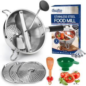 Stainless Steel Food Mills With 3 Milling Discs,Ergonomic design Of Rotary Food Mills For Tomato Sauce,Potatoes,Jams with Silicone Handle Dishwasher Safe, Multifunctional Spoon,Orange