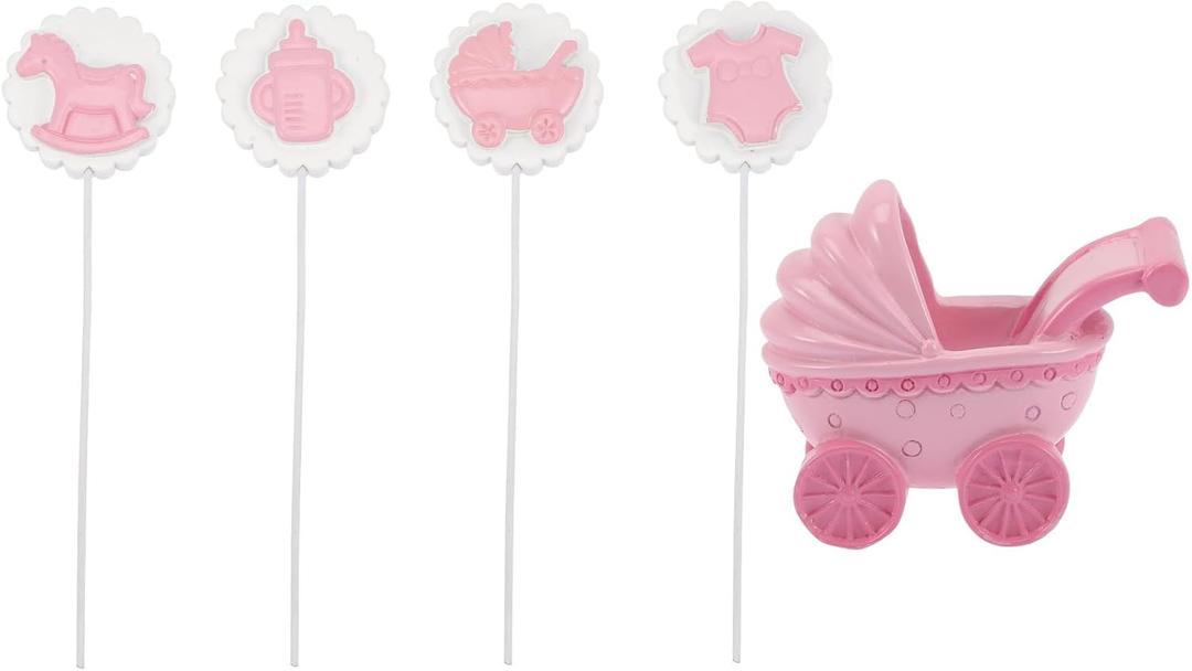 HOMSFOU Baby Shower Cake Decorations Stroller Cake Topper Baby Bottle Edible Toppers 2.55X1.57X1.37 Inch 5 Pieces for Toddler Birthday Party