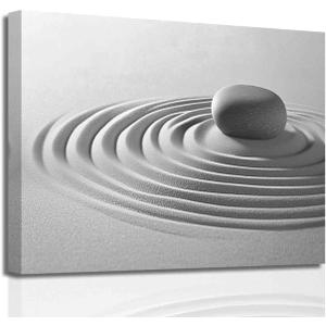 BJYCHG Zen Pictures for Bathroom Black White and Gray Bathroom Wall Art Zen Stone and Sand Canvas Prints Still Life Artwork for Spa Room Decor Frame (12L x 18W)