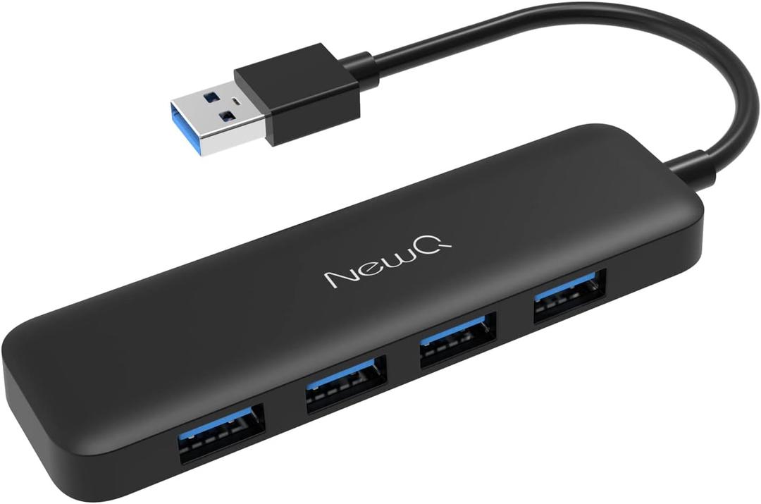 NewQ Small USB Hub for Laptop: 4 Ports USB 3.0 Plug and Play Ultra Slim Portable Data Splitter, Compatible with MacOS/ Windows Laptop, PC, PS4, Flash Drive, Mobile HDD, Mouse, Keyboard, etc