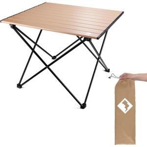VILLEY Portable Camping Side Table, Ultralight Aluminum Folding Beach Table with Carry Bag for Outdoor Cooking, Picnic, Camp, Boat, Travel (Small 16'', Beige)