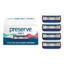 Preserve Shave 5 Razor Blades Refills - 5 Blade Razors for Men & Women - Ceramic Coated Shavers for Comfort with Aloe-Cocoa Butter Strip - Reusable Shaving Refill - 4 Pack