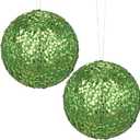 6" 2 Pcs Large Christmas Balls Ornaments Set Hanging Decorations, Green Big Xmas Tree Ornaments Balls, Shatterproof Glitter Indoor Christmas Decoration for Tree, Winter, Holiday, Party, Bowl Filler (#5.9"(15cm))