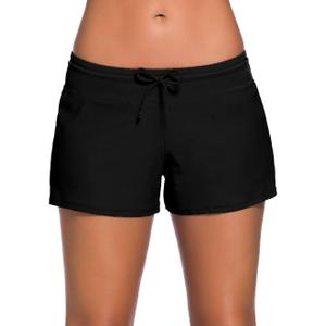 ChinFun Board Shorts Women's Swimswear Tankini Swim Briefs Side Split Swimsuit Bottom Waistband Stretch Boardshorts Beach Trunks Inner Lining Black Size S