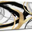 Kureful Gold Wall Decor - Black Canvas Wall Art for Living Room- Large Line Artwork - 20" x 40" Oil Painting Abstract Pictures for Bedroom Kitchen Home Office