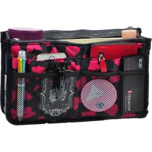 Vercord Purse Organizer Insert for Handbags Bag Organizers Inside Tote Pocketbook Women Nurse Nylon 13 Pockets Rose Heart Large