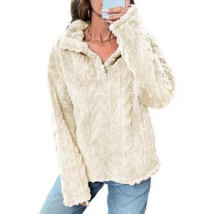 BLENCOT Womens Casual Button Down Collar Pullover Fleece Sweatshirt Long Sleeve Tops Warm Sherpa Coat Jacket Pockets, 2XL